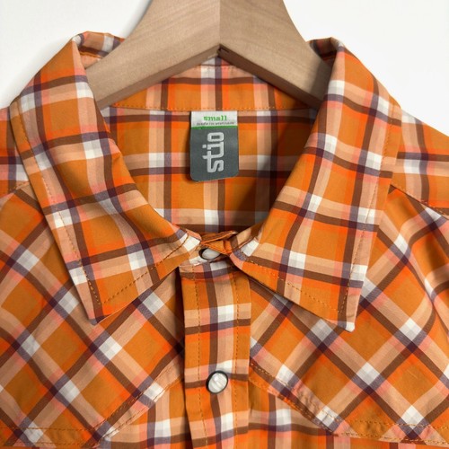 STIO Herren Eddy Hemd Druckknopf Langarm kariert orange Größe Small - Bild 6 von 6