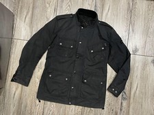 BARBOUR International Saxony Herren Wachsjacke Biker Wax Schwarz Baumwolle Gr...