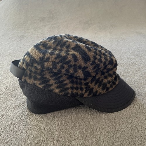 Vintage Patagonia Leopard schwarz dunkler Druck Fleece Trapper Ente Mütze Damen Größe S