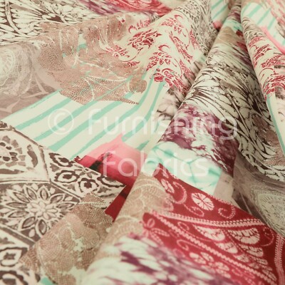 Feuerbehandelter bedruckter Samt geometrisch rosa Patchwork Polster Handarbeit Stoff