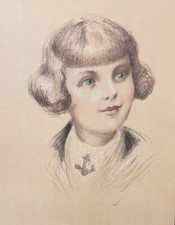 Lithographie ancienne de Vincent-Anglade "Portrait fillette" déco chambre enfant