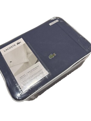 Lacoste Percale Solid Sheet Vintage Indigo King Sheet Set 💯 Authentic  Cotton