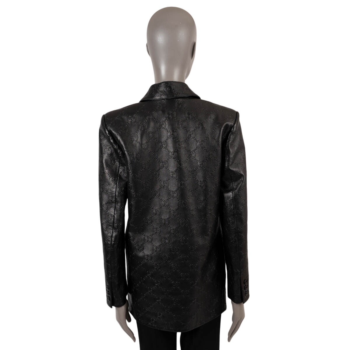 GUCCI ジャケット 69747 auth GUCCI black leather 2021 EMBOSSED GG Blazer Jacket 40 S