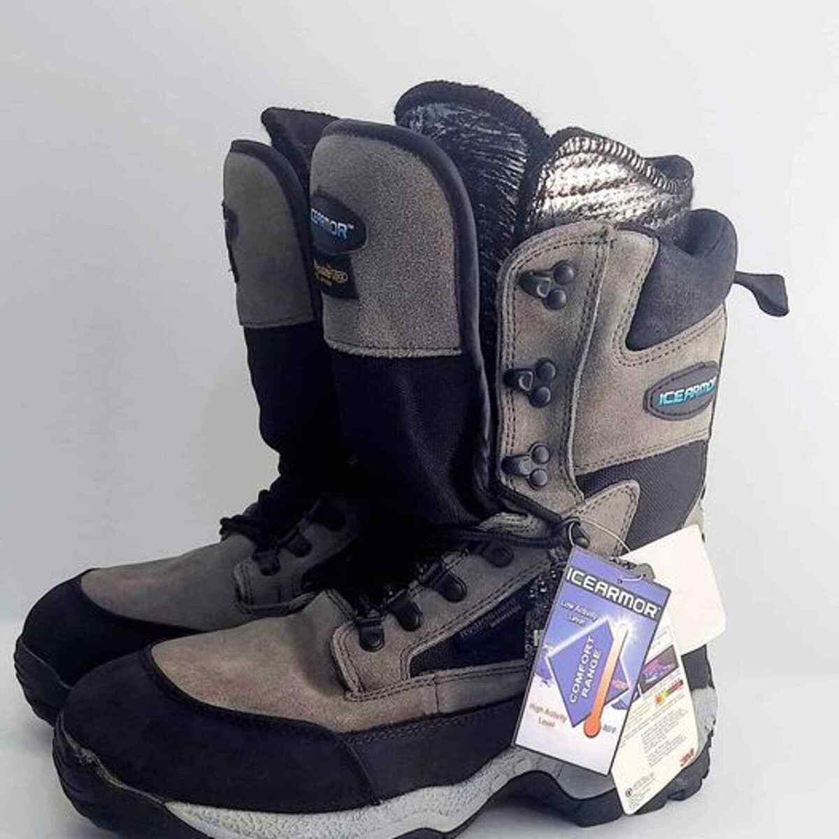 Ice Armor by Clam Boots Black Leather Tall Lined Insulated Ice Fishing Mens  Sz 9