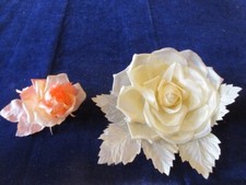 Vintage Millinery Flower Ivory Peach Rose 2pc Collection 3-7" Nb4e