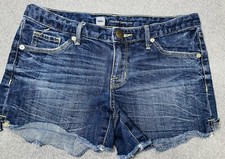 Mossimo Denim Low Rise Jean Shorts Women's Size 4 Blue Frayed Hem Med Wash EUC