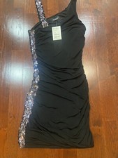 Bebe Ladies' Tank Cocktail MIni Dress, Glitter Pcs On Side Of Body  Shoulder