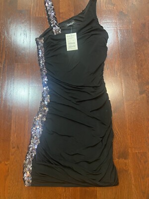 Bebe Ladies' Tank Cocktail  MIni Dress,  Glitter Pcs On Side Of Body & Shoulder