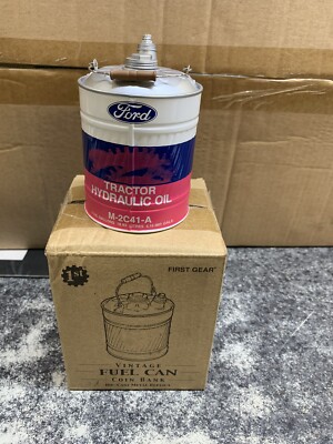 VINTAGE FUEL CAN COIN BANK ''FORD TRACTOR HYDRAULIC OIL'' By First Gear. NIB