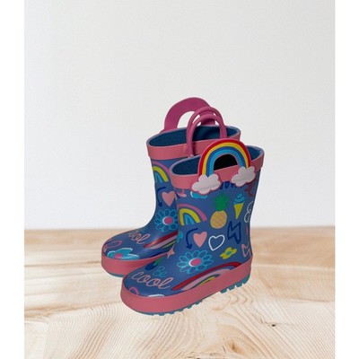 Blue Rainbow Kids Rain Boots for Girls Toddler Size