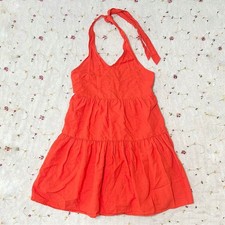 American Eagle Tiered Halter Mini Dress Orange Cotton Linen Blend Smocked XS
