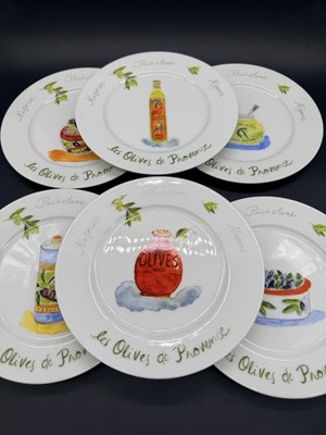 Crate & Barrel Set of 6 LES OLIVES DE PROVENCE 7.5'' Appetizer Salad Plate France