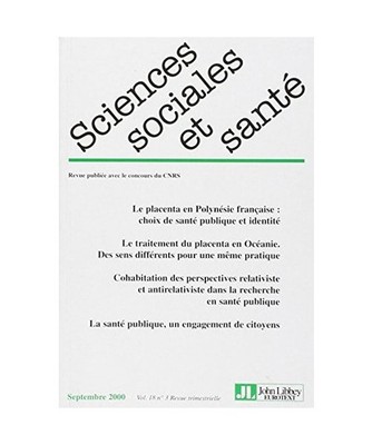 Sciences Sociales et Santé, Volume 18 N° 3, Sept :
