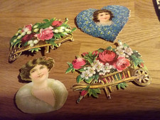 alte Oblaten Glanzbilder Konvolut schön, Frau Kette Waagen mit Rosen