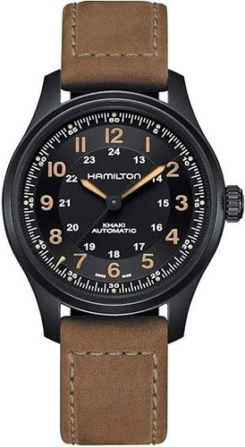 Hamilton Khaki Field 42mm Titanium Automatic Black Dial Leather Strap New