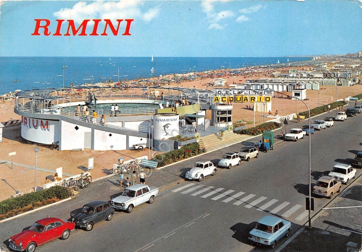 Cartolina - Rimini - Acquario - auto d'epoca - 1973