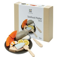   Wooden Pretend Play Seafood Platter Food Toy for Kids  Includes Fish, Praw...