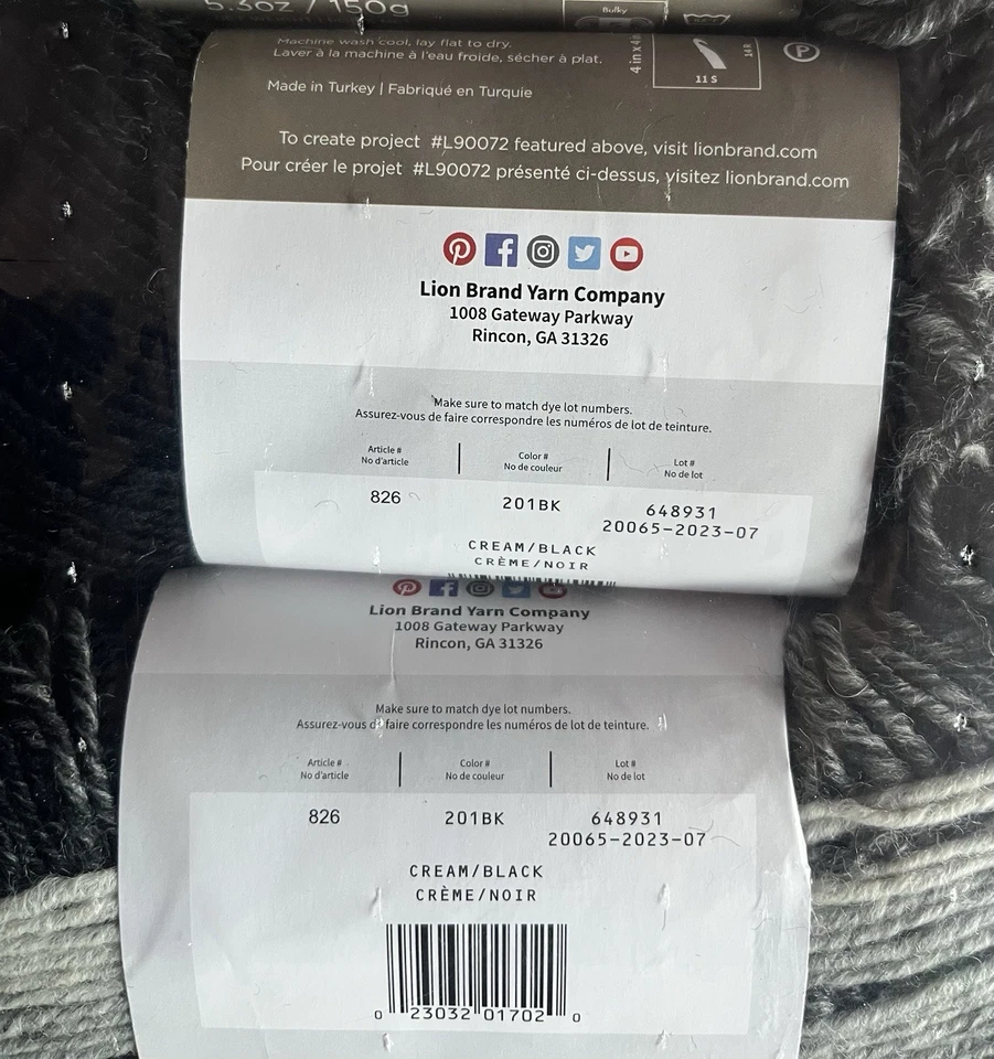 Lion Brand Scarfie Yarn Co Cream/Black 3 Pack Pkg NEW in bag - Image 4 of 4