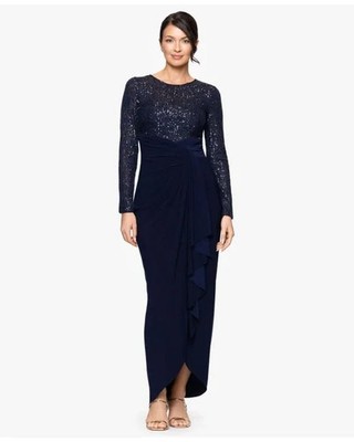 Betsy & Adam Navy Blue Sequin Jersey Long Sleeve Gown Dress Size 14P $179 | eBay Betsy & Adam Navy Blue Sequin Jersey Long Sleeve Gown Dress Size 14P $179 | eBay