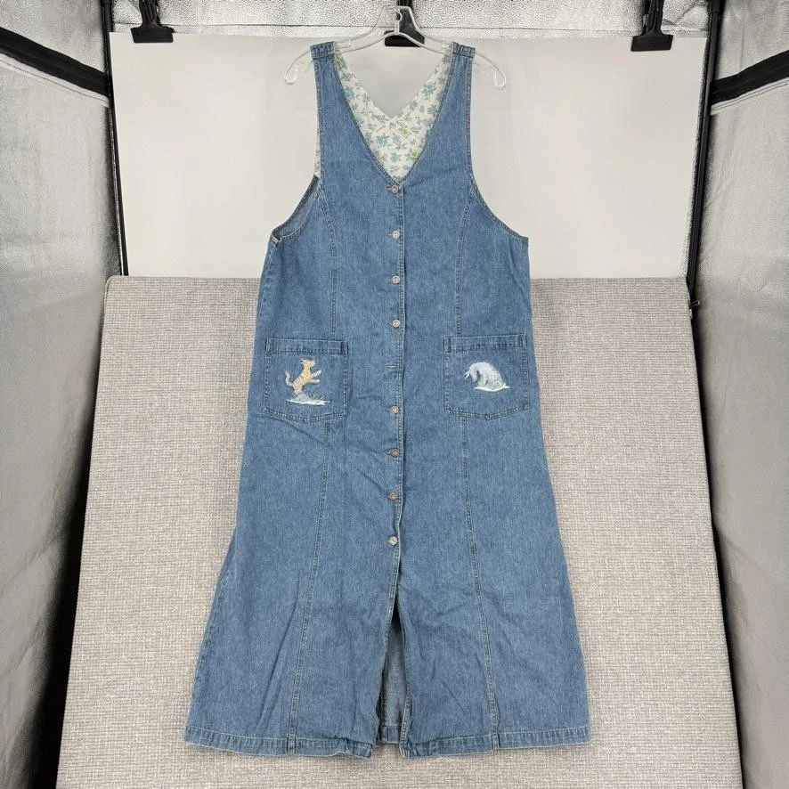 white christmas dresses S) Winnie The Pooh Denim Overall Dress – The Clothing Warehouse main image 1