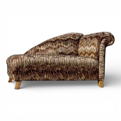 Custom Cleopatra Lounge Chaise Left Arm Facing Tiger Print Faux Fur Wild Exotic