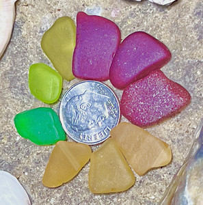 Genuine Surf Tumbled Seaglass Green Reds & Orange Lot G15