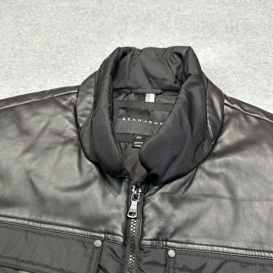 Sean John Puffer Vest Mens 2XL XXL Soft Shell Faux Leather Designer Luxury  - Image 2 of 4