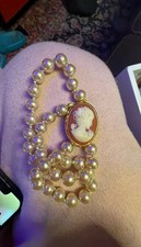 Vintage Cameo Pendant Necklace with Faux Pearl Strand