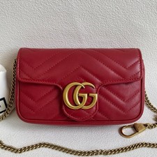 Gucci GG Marmont Quilted Mini Red Chain Shoulder Bag