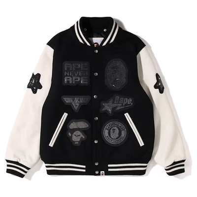 A BATHING APE  Swarovski Shark Hooded Varsity Jacket