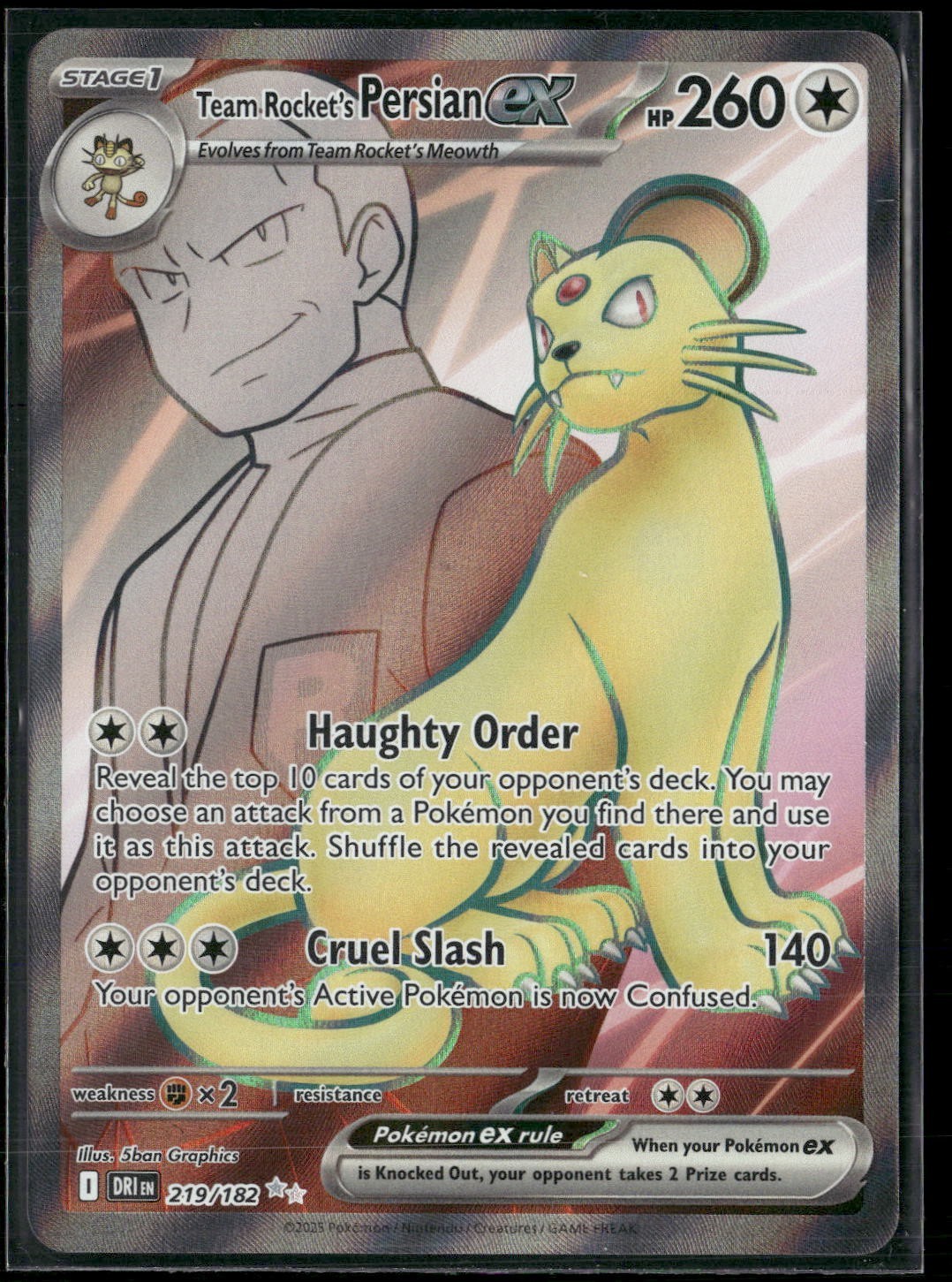 Pokemon - Team Rocket's Persian ex 219/182 Holo Ultra Rare Destined Rivals NM
