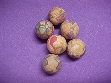 Group of 6 Hand painted Clay Marbles 5/8 to 3/4 in.Beautiful-Hard to find