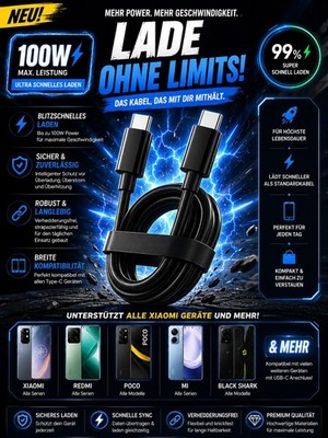 Ladekabel USB-C 100W Fast Charging Kabel Schnellladekabel TYPE-C Samsung/XIAOMI