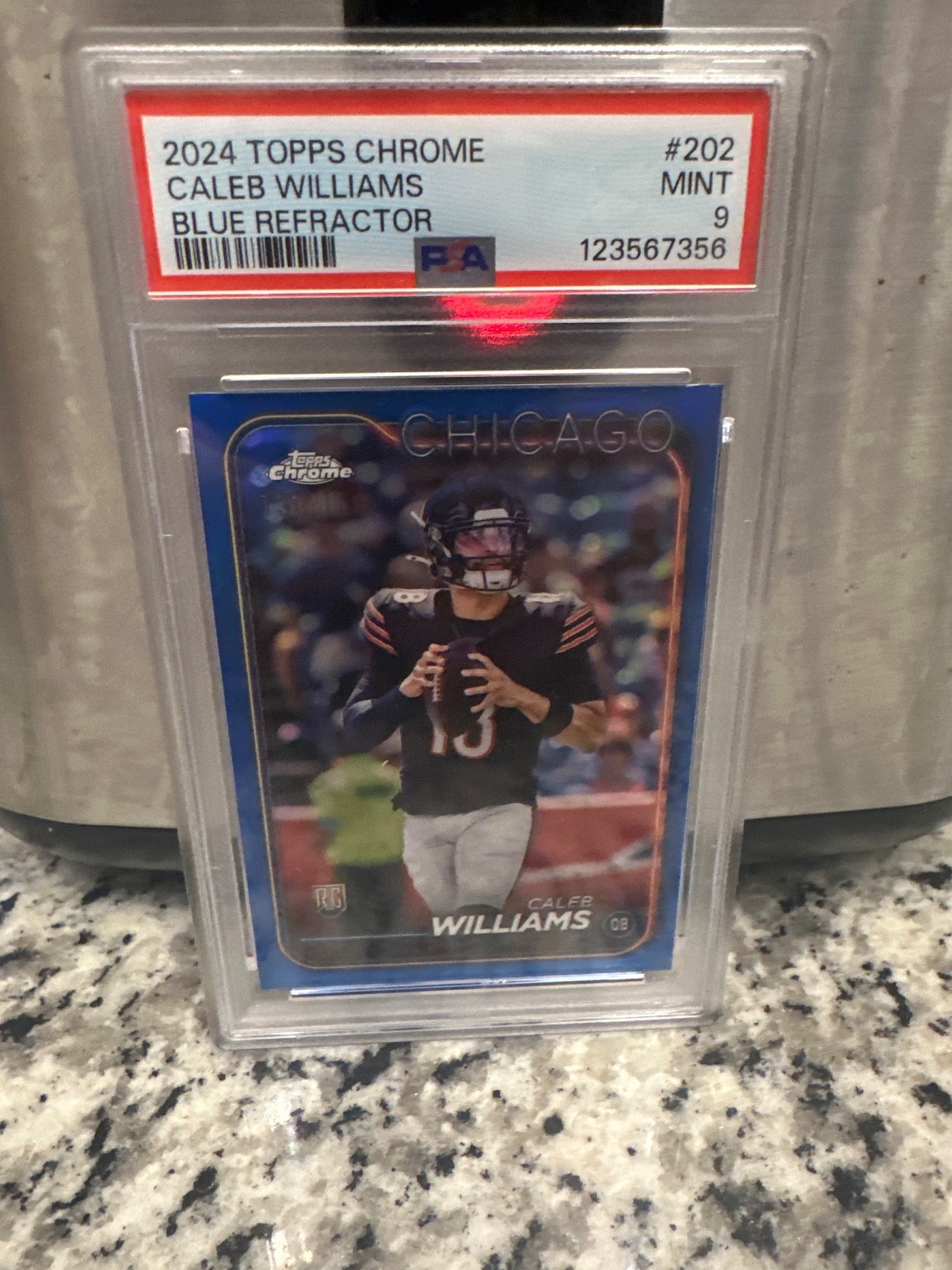Caleb Williams 2024 Topps Chrome TRUE BLUE RC Refractor /150 PSA 9 Color Match view 1
