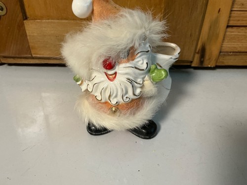 VINTAGE NAPCO SANTA PLANTER FLOCKED W/ FUR 50'S/60'S RARE, CUTE!