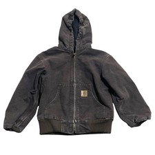 Vtg Carhartt Boys Sz S 6/7 Brown Canvas Lined Hoodie Utility Outdoor
