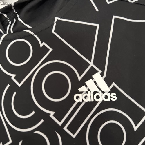 Adidas Logo Pullover Hoodie YOUTH Medium (10-12) Black All-Over Print - Picture 2 of 4