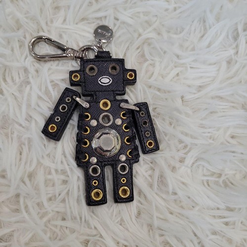 PRADA Robot Black Keyring Keychain Authentic Leather Metal Charm Accessory