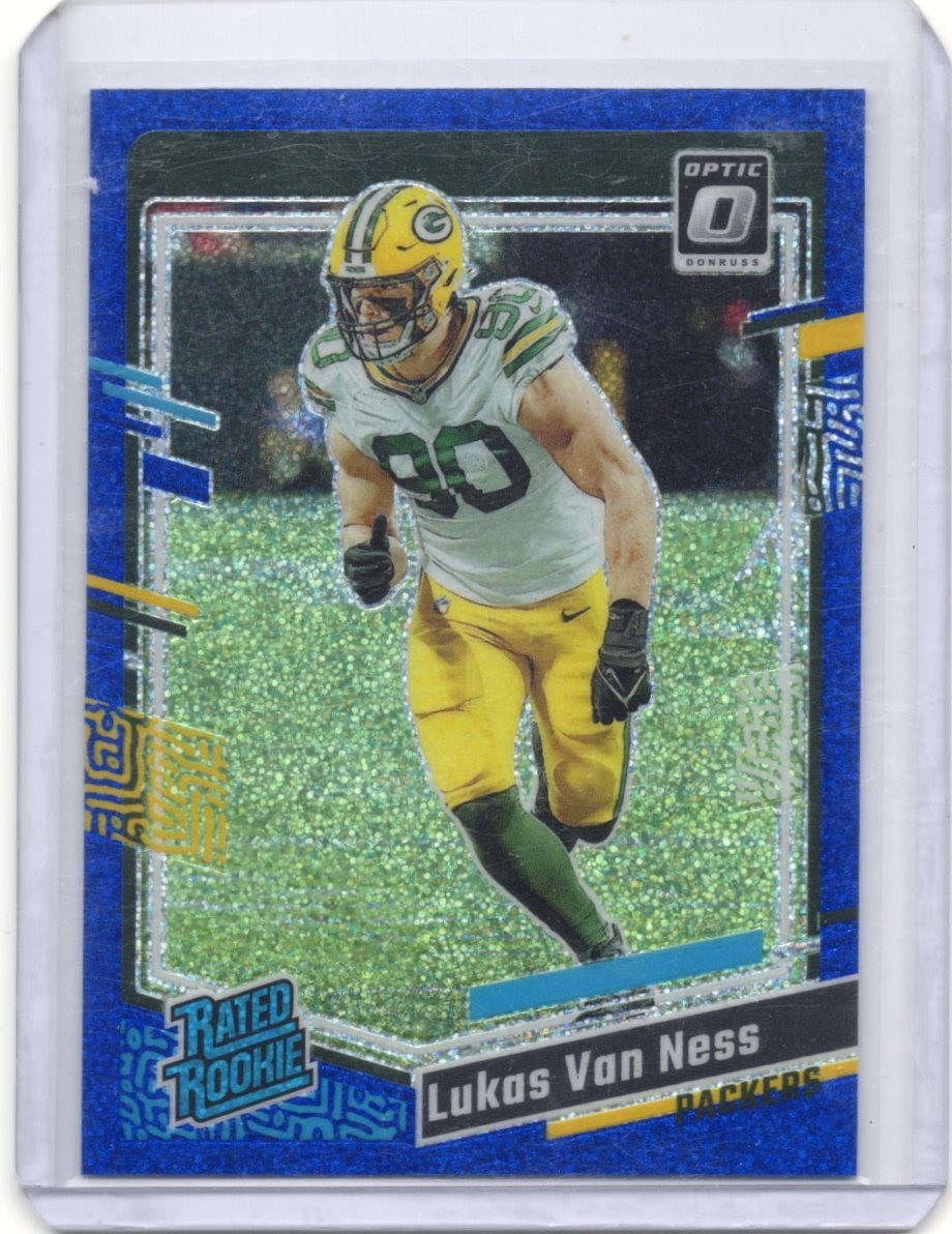 2023 Panini Donruss Optic - Rated Rookie Lukas Van Ness #240 Blue Glitter Prizm