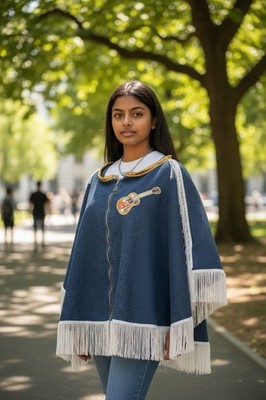 Unisex, Denim Cape With Fringe. Size S-XL  Length 23  In Front, 25  In Back.