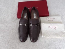 SALVATORE FERRAGAMO 'RAMSES' Brown pebbled Leather Men Loafers Size 13 E