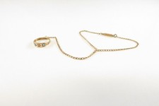 Victorian Child Hand Chain 9K Ring Turquoise Seed Pearl Gold-Filled Bracelet
