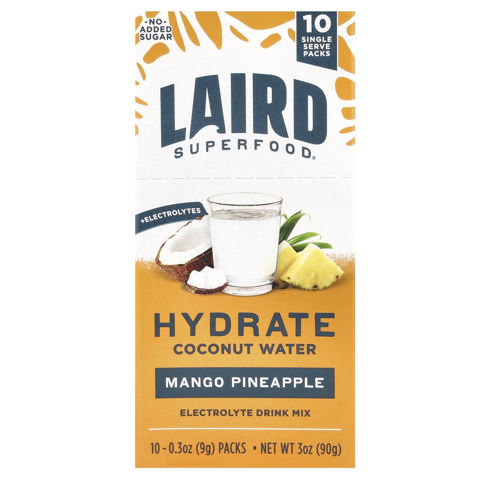 Hydrate Coconut Water, Electrolyte Drink Mix, Mango Pineapple, 10 Single Serve