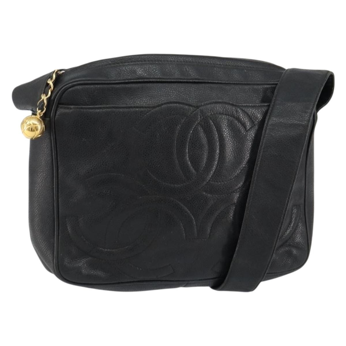 CHANEL Triple COCO Mark Shoulder Bag Grained Calf Skin Black  display picture 1