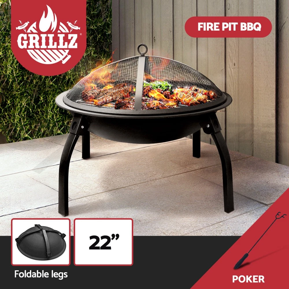 Fire Pit BBQ Charcoal Smoker Portable Outdoor Camping Pits Patio Fireplace 22"