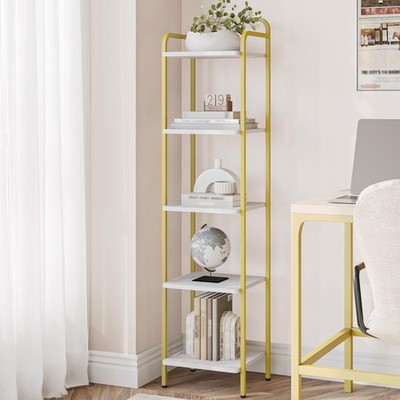 Bookcase Bookshelf, Narrow Book Shelf, Industrial Corner Shelf Storage Organi...