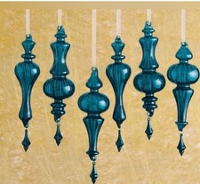 Deep Teal Glass Finial Ornaments Set of 6