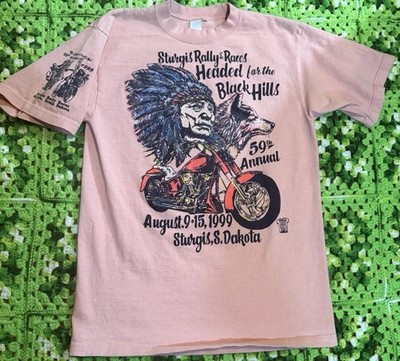 Vtg Salmon Pink Sturgis Shirt Motorcycle Biker Rally Black Hills Grunge L Chief