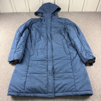 Jack Wolfskin Mantel Damen XL blau Stormlock Active lang Kapuze wattiert Parka
