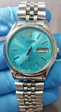 Vintage Seiko DX Automatic Aqua Blue Men's Watch 6309 Day/Date 21 Jewels